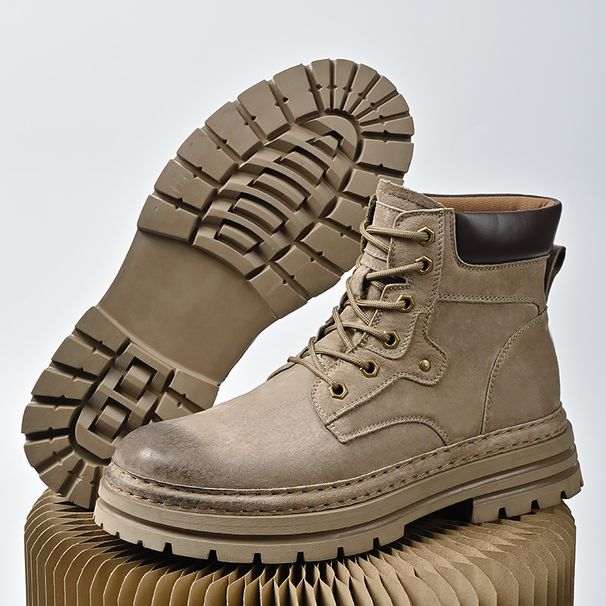 Men's Chunky Sole Martin Boots – Vintage British Style Work Boots With Genuine Pigskin Leather, High Top Winter Boots For Casual Wear_vogvips.com