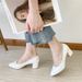 Chunky Heel Single 2025 Autumn New Versatile Women's Shoes Comfortable French-style White Slip-on Elegant High Heels_vogvips.com