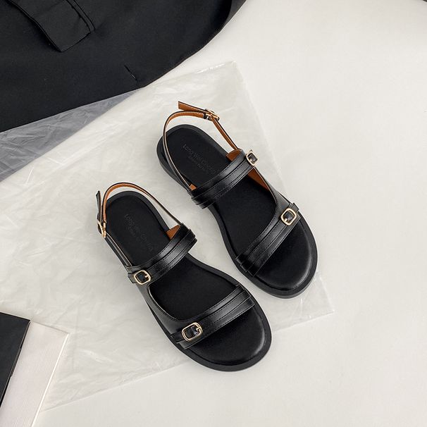 2026 New 2025 Summer Simple Strap Roman Shoes Round Versatile Soft Sole Flat Belt Buckle Open Toe Sandals_vogvips.com