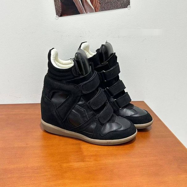 Women's High Top Round Toe Velcro Sneakers Color Block Casual Shoes Comfort Versatile PVC Upper With Height Increase Feature_vogvips.com