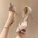 New Black Pointed-toe Strappy Stiletto High-heeled Women's Low-heeled Shoes With Rhinestones, 9.5cm, Hollow Single Shoe, Sexy Style Sandals_vogvips.com