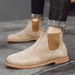 Men's Genuine Leather Chelsea Boots - Round Toe Slip-On Work Boots With Anti-Slip TPR Sole For Casual & Outdoor Wear (Available In Brown & Khaki)_vogvips.com