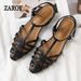 2026 Summer Women's Plus Size Flat Sandals T Strap Woven Hollow Out Roman Shoes Casual Comfort Beach Gladiator Sandals_vogvips.com