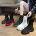 Women's Casual Round Toe Platform Martin Boots With Knit Upper And Rubber Sole For All Seasons Plus Size Short Boots For Women_vogvips.com