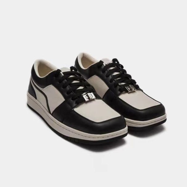 Square-toed Black White Color-blocked Sneakers, Retro Low-top Casual , Unisex Breathable And Durable Trendy Sports_vogvips.com