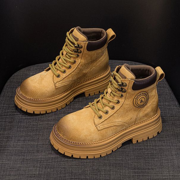 Rhubarb Boots Women's Pigskin Thick-soled Outdoor Hiking Tooling Short Boots Martin Boots Women's Shoes_vogvips.com