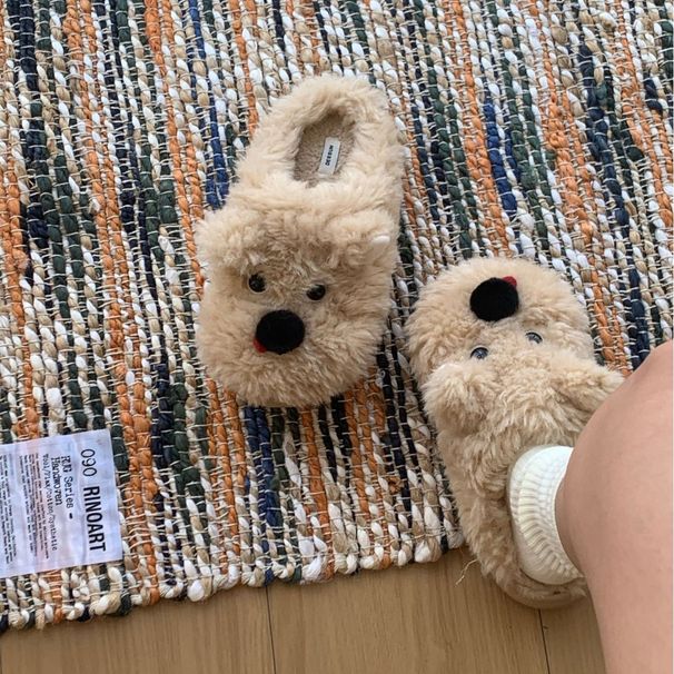 Cartoon Puppy Cotton Women, Autumn And Home Thickened Furry Slippers, Winter Wearable Warm Plush Slippers For Men_vogvips.com