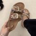 Women's Shoes Fashion Double Buckle Sequin Diamond Flat Slippers Large Size Outdoor Beach Cork Slippers_vogvips.com
