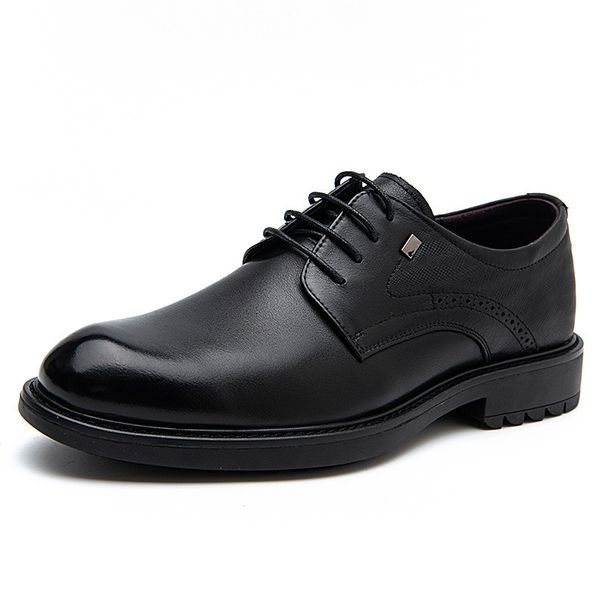 Top Layer Cowhide Business New Formal Genuine Leather Single Casual Thick Sole Large Toe Men's Shoes_vogvips.com