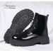 Men's Classic Black PU Leather Martin Boots - Water-Resistant Mid-Calf Work Boots With Rubber Sole For Casual & Outdoor Wear Casual Boots_vogvips.com