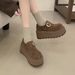 Cameido Matte Cowhide, Fleece For Warmth Fleece Burken Shoes For Women 2025 Winter Muffin Thick-Soled Loafers_vogvips.com
