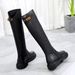 Cameido The Buckle Can Be Worn Twice Retro Rear Zipper Knight Boots For Women, Autumn And Winter Fleece Long Boots And High Boots_vogvips.com