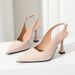Elegant Stylish Thin-strap High-heeled Shoes With Pointed Toe, Shallow Cut, Closed Front, Open Back, In Burgundy Color,_vogvips.com