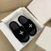 Women's Cross-Strap Furry 2026 New Model Height-Increasing Flat-Heel Home Black Lamb Wool Plush Slide Slippers_vogvips.com
