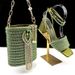 Women's shoe bag set Fringe embellished ankle strap Simple elegant banquet or everyday_vogvips.com