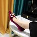 237-K79 Korean Style Banquet Women's Mid Heel Thickened Suede Shallow Mouth Pointed Toe Metal Rhinestone Pearl Buckle_vogvips.com