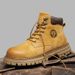 Men's Genuine Leather Mid-Calf Work Boots With Thick Sole - Chunky Martin Boots For Men & Women, Casual Round Toe Boots In Golden & Sand_vogvips.com