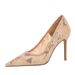 1963-5 European And American Style Fashionable Elegant High Heel Women's Pointed Toe Shallow Mouth Sequin Lace Mesh_vogvips.com