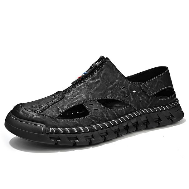 Hole Shoes Men's Summer Breathable Hollow-Out Leather Shoes Men's 1 Slip-On Soft-Soled Non-Slip Casual Middle-Aged And E_vogvips.com
