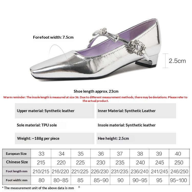 Cameido Mary Jane Shoes Low Heel For Women Spring French Square Toe With Rhinestones_vogvips.com