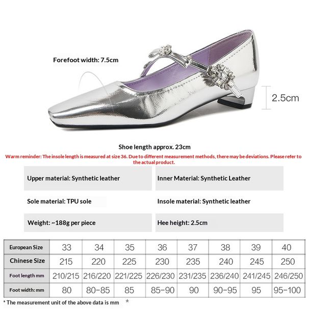 Cameido Mary Jane Shoes Low Heel For Women Spring French Square Toe With Rhinestones_vogvips.com