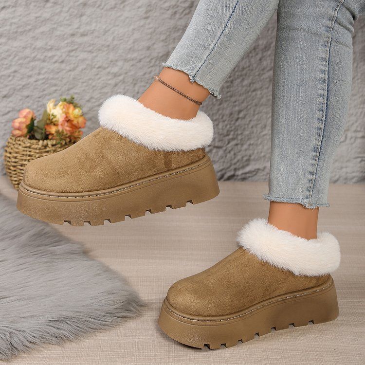 Women's Shoes Winter Thick Soled Height Increasing Snow Boots, Closed Toe Slippers, Women's Outdoor Wear, Birken Fleece Lined Fur Cotton Slippers_vogvips.com
