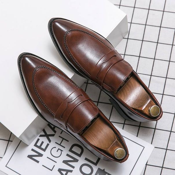 New Fashion Men's British Black Business Casual Loafer Shoes Daily Driving Office Leather Shoes One Foot Pedal Lazy Brown Banquet Dress Wedding Men's_vogvips.com