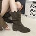 Quality~Fashion Chunky Pointed Toe Slouch Short High Heel Western Riding V-Mouth Mid-Calf Boots_vogvips.com