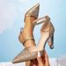 Women's Gold High Heels Fashion Shiny Lace-Up Buckle Shoes Pointed Special-Shaped Heels Four Seasons High Heels Muller Women's Shoes_vogvips.com