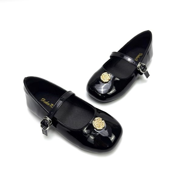 Kids' Shoes Girls Leather Shoes Camellia British Style New Single Strap Casual Shoes Retro Black Leather Shoes Mary Jane Children's Shoes_vogvips.com