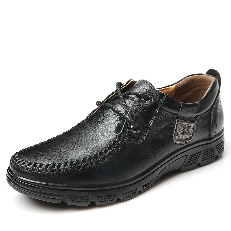 Men's Formal Leather Shoes Low Heel First Layer Leather Hand-stitched Casual Lace-up Men's Shoes_vogvips.com