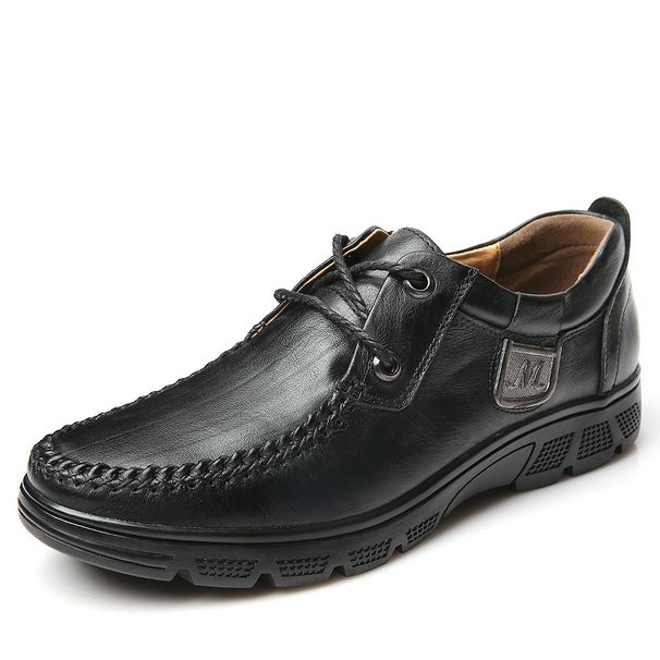 Men's Formal Leather Shoes Low Heel First Layer Leather Hand-stitched Casual Lace-up Men's Shoes_vogvips.com