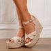Women's Wedge Heel Rope Sandals Straw Woven Cross Border Style Thick Sole Non Slip Waterproof Height Increasing Slimming Suede_vogvips.com