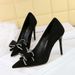 9511-H30 Elegant Light Luxury Pointed High Heels Water Diamond Bow Women's Suede Shallow Mouth Fine Heel Fashion Single_vogvips.com