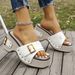Women's Shoes Large Size Summer New Thick Heel Buckle Metal Buckle Slippers One Strap Beach Sandals_vogvips.com