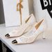 321-8 European And American Style Party Shallow Shoes With Metallic Square Toe, Mesh Women's Shoes, Thin Heel, Elegant_vogvips.com