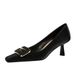Women's Shoes High Heels, Shallow Mouth Square Head Metal Buckle Decorative High Heels Women's Shoes_vogvips.com
