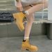Grape Mom Autumn New Martin Short Lace-up Women's Bumblebee Thick Heel Round Toe Boots_vogvips.com