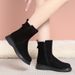 Winter Suede Cotton Shoes For Women, Cotton Leather Shoes, Soft Leather Wool Cotton Boots, Women's Short Boots, Mid Heeled Snow Boots_vogvips.com