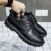 Euro Step Men's Leather British Style Black Casual Business Formal Korean Trend Brogue Thick Sole Height Increasing Shoes For Men_vogvips.com
