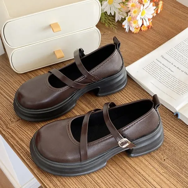Women Casual Fashion British Style New Trendy Round Toe Retro Thick Sole French Mary Jane Shoes Triple Black Brown Free_vogvips.com