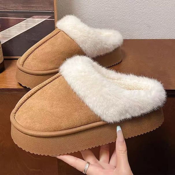 Furry For Women Outdoor 2025 New Spring Autumn Leather And Fur Integrated Snow Boots Thick Sole Plush Closed-Toe Cotton_vogvips.com