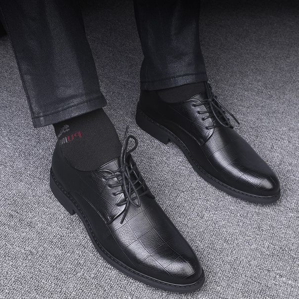 Classic Pointed Toe Dress Shoes With Hidden Wedge Heel For Business & Formal Occasions - Lightweight & Comfortable Oxford Style Lace-Up Shoes_vogvips.com