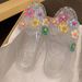 Korean Jelly Shoes For Women, Korean Style Fashionable Outdoor Closed-Toe Flat Shoes, Transparent Shoes With Flower Accessories, Beach Shoes_vogvips.com