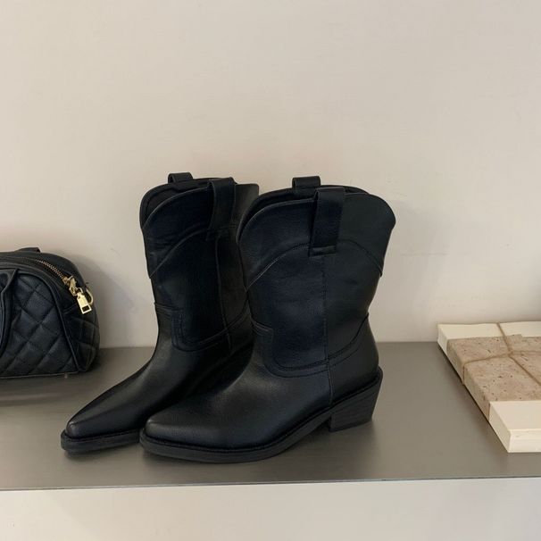 560-1~Chunky Heel French Retro Pointed Toe Western Cowboy Ankle Boots For Women, New Fall 2026 Collection_vogvips.com
