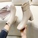 2024 Autumn/Winter New British Style Shoes Square Toe Fashion Chunky Heel Women's Slim Back Zipper Short Boots_vogvips.com