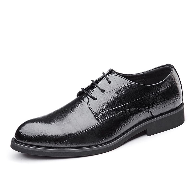 Plus Size Spring Autumn New Genuine Leather Business Casual Men's British Style Pointed Toe Lace-up Plaid Formal Wedding_vogvips.com