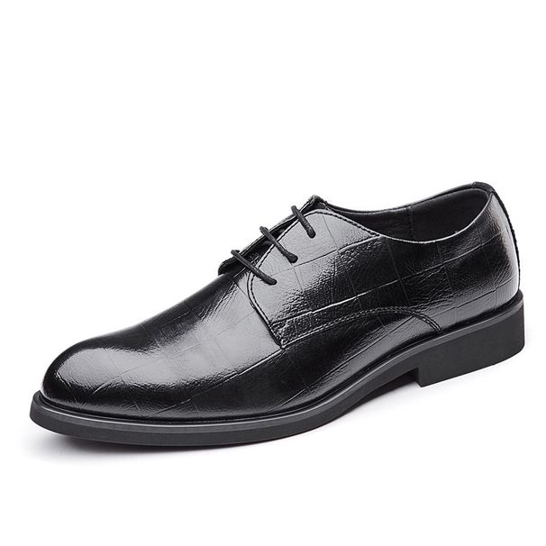 Plus Size Spring Autumn New Genuine Leather Business Casual Men's British Style Pointed Toe Lace-up Plaid Formal Wedding_vogvips.com