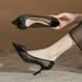 Claic Fahion Breathable Preure Diamond Meh High Thin Heel Pointed Black Shallow Mouth Women Single_vogvips.com