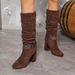 Women's Pointed Toe Western Boots With Belt Buckle Detail Chunky Heel Over-the-Knee Boots For Fall Winter Belt Buckle Western Boots_vogvips.com